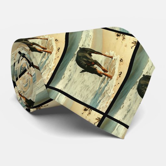 ビーチの絵画のイメージのドーベルマン犬 ネクタイ (ロール)