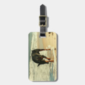 ビーチの絵画のイメージのドーベルマン犬 ラゲッジタグ (正面縦)