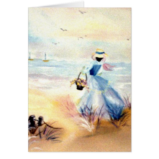 ビーチの絵画の青の女性 (正面)