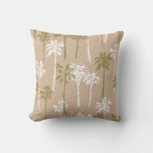ビーチの緑と白のヤシの木のパターン クッション (正面)