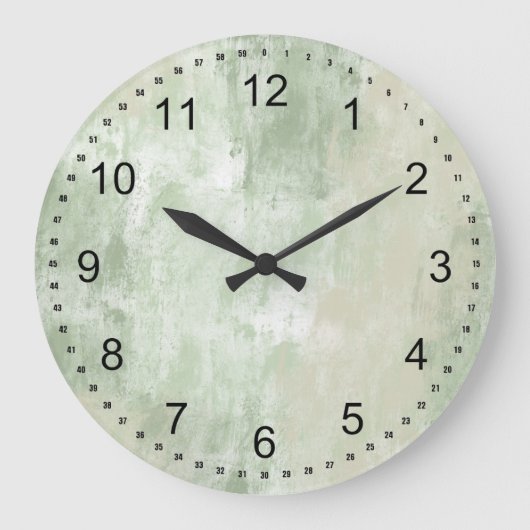 ビーチの緑のクリーム色の砂の抽象芸術 ラージ壁時計 (正面)