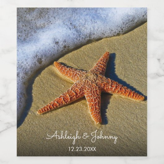 ビーチの美しいシーン結婚スターフィッシュワインL ワインラベル (シングルラベル)