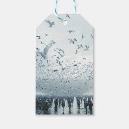 ビーチの群衆 平和の鳩 フォト ギフトタグ