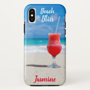 ビーチの至福の熱帯青い海の名前をカスタムする iPhone X ケース
