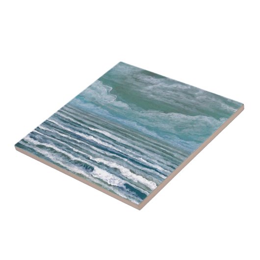 ビーチの芸術のギフトを絵を描くかき混ぜられた海の海 タイル (側面)