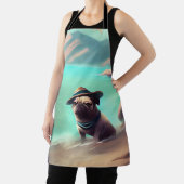 ビーチの芸術絵画を楽しむパグ エプロン (インサイチュ)