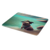 ビーチの芸術絵画を楽しむパグ カッティングボード (角)