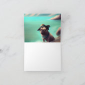 ビーチの芸術絵画を楽しむパグ カード (内部)