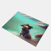 ビーチの芸術絵画を楽しむパグ ドアマット (アングル)