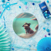 ビーチの芸術絵画を楽しむパグ ペーパープレート (パーティー)