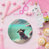 ビーチの芸術絵画を楽しむパグ ペーパープレート (パーティー)