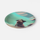 ビーチの芸術絵画を楽しむパグ ペーパープレート (アングル)