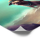 ビーチの芸術絵画を楽しむパグ ポスター (角)