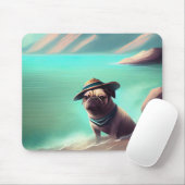 ビーチの芸術絵画を楽しむパグ マウスパッド (マウス)