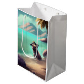 ビーチの芸術絵画を楽しむパグ ミディアムペーパーバッグ (正面アングル)