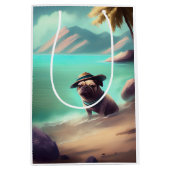 ビーチの芸術絵画を楽しむパグ ミディアムペーパーバッグ (正面)