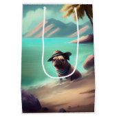 ビーチの芸術絵画を楽しむパグ ミディアムペーパーバッグ (裏面)