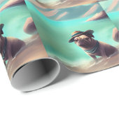 ビーチの芸術絵画を楽しむパグ ラッピングペーパー (ロールコーナー)