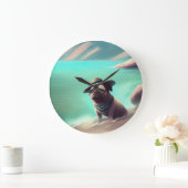 ビーチの芸術絵画を楽しむパグ ラージ壁時計 (ホーム)