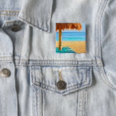 ビーチの草の小屋及びLoungers 缶バッジ (インサイチュ)