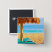 ビーチの草の小屋及びLoungers 缶バッジ (正面&裏面)