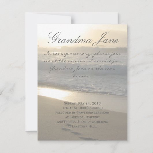 ビーチの記念の発表の日没の聖書の引用文 招待状 (裏面)