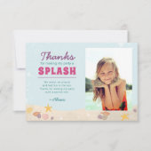 ビーチの誕生日お姫様感謝祭 パープル ピンク ブルー サンキューカード (正面)