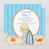 ビーチの誕生日の招待状のサーファーの男の子 招待状 (正面/裏面)