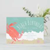 ビーチの誕生日カニ砂浜オーシャンウェーブス招待状 招待状 (スタンド正面)