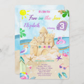 ビーチの誕生日パーティー招待状 招待状 (正面/裏面)