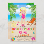 ビーチの誕生日招待状 夏のビーチ招待状 招待状 (正面/裏面)