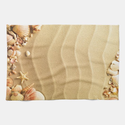 ビーチの貝殻のハワイの砂の台所皿タオル キッチンタオル (横)