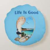 ビーチの貝殻の壁のビーチシーン ラウンドクッション (裏面)