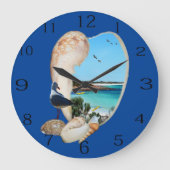 ビーチの貝殻の壁のビーチシーン ラージ壁時計 (正面)