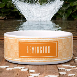 ビーチの貝殻の模様のオレンジ色のカスタムペット名 ボウル