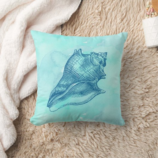 ビーチの貝殻の水彩画の水の夏 クッション (ブランケット)