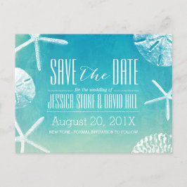 ビーチの貝殻 ウェディング 水彩 Save the Date 案内ポストカード