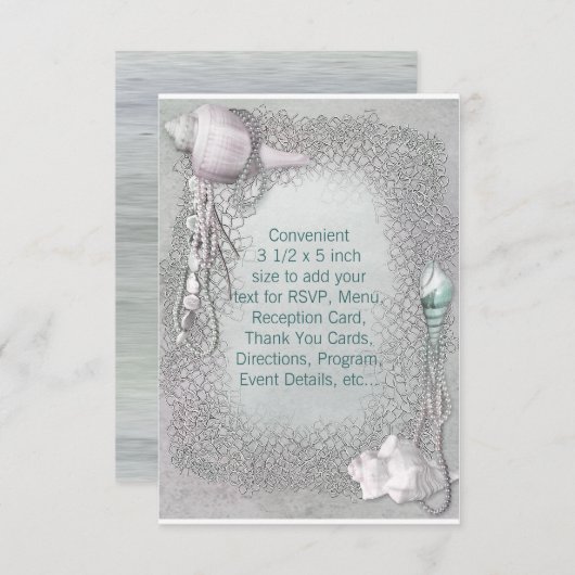 ビーチの貝殻 ビーチウェディング 出席確認 招待状 (正面/裏面)