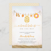 ビーチの赤ちゃんが赤ちゃんシャワーを浴びる途中 招待状 (正面/裏面)