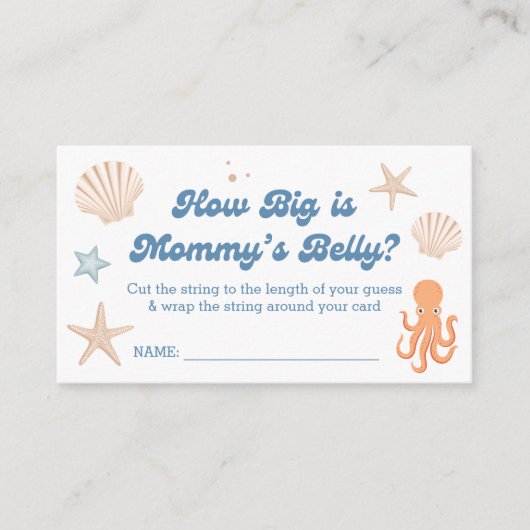 ビーチの赤ちゃんシャワーどのように大きいママの腹のゲーム エンクロージャーカード (正面)