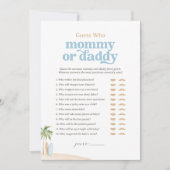 ビーチの赤ちゃんシャワー推測ママまたはパパのゲーム 招待状 (正面)