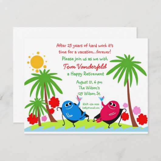 ビーチの退職のパーティの招待状で飲むこと 招待状 (正面/裏面)