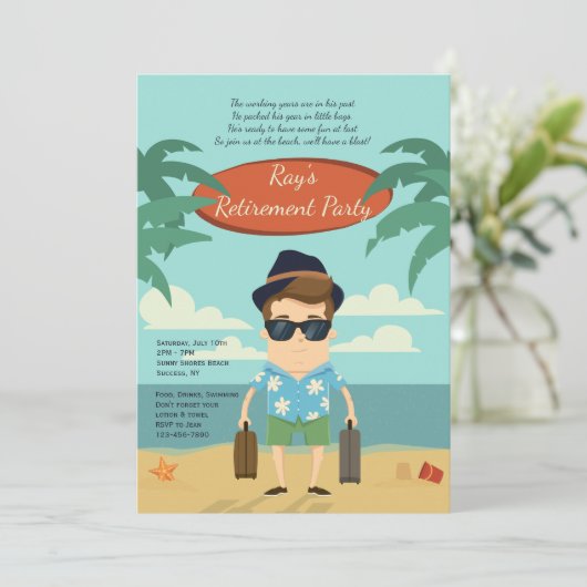 ビーチの退職のパーティの招待状 招待状 (スタンド正面)