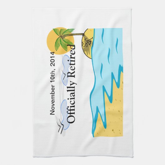 ビーチの退職は名前および日付を加えます キッチンタオル (縦)