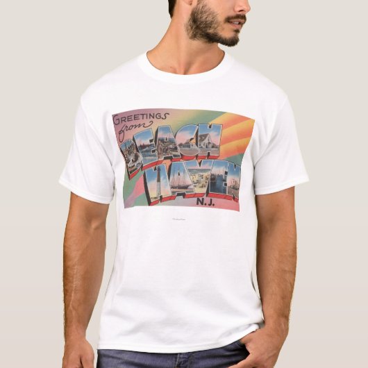 ビーチの避難所、ニュージャージー-大きい手紙場面 Tシャツ (正面)