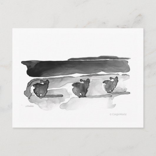 ビーチの郵便はがきのコーギー ポストカード (正面)