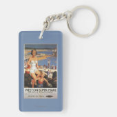 ビーチの鉄道ポスターの母及び息子 キーホルダー (裏面)