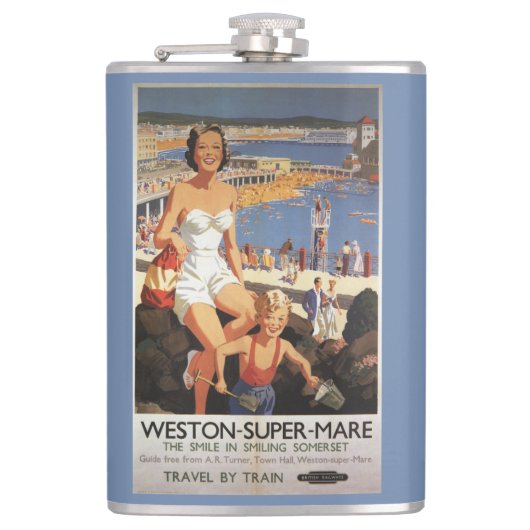 ビーチの鉄道ポスターの母及び息子 フラスク (正面)