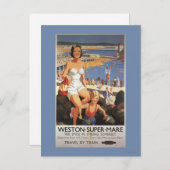 ビーチの鉄道ポスターの母及び息子 ポストカード (正面/裏面)