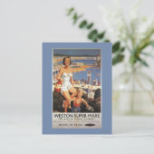 ビーチの鉄道ポスターの母及び息子 ポストカード (スタンド正面)